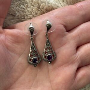 Vintage Marcasite Amethyst Dangle Earrings